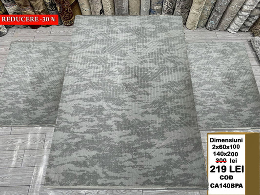 Set Covoare Dormitor Cu Traverse Antiderapante cu Insertii Moderne ,Bej/Gri