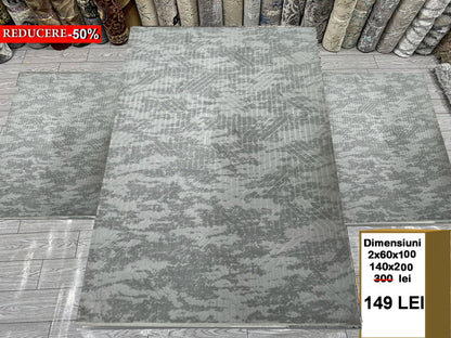 Set Covoare Dormitor Cu Traverse Antiderapante cu Insertii Moderne ,Bej/Gri