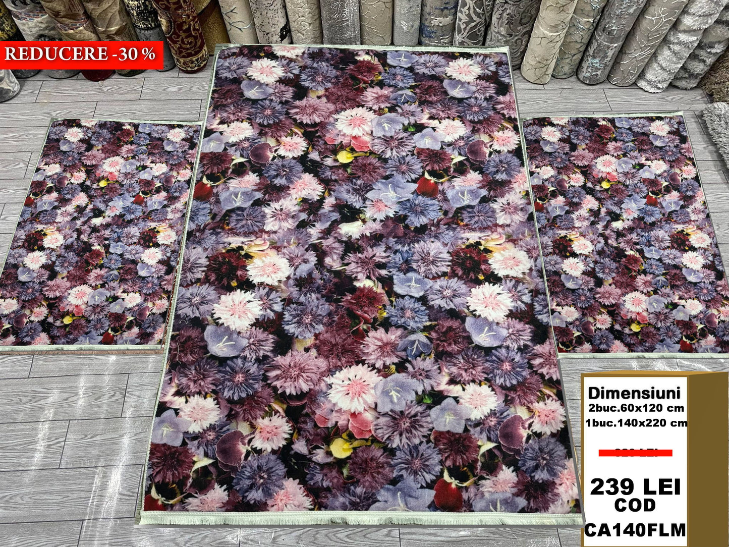 Set Covor cu Traverse Antiderapante Gradina cu Flori,Multicolor