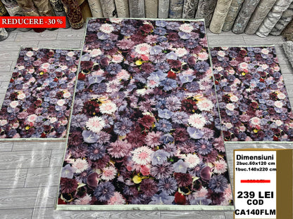 Set Covor cu Traverse Antiderapante Gradina cu Flori,Multicolor