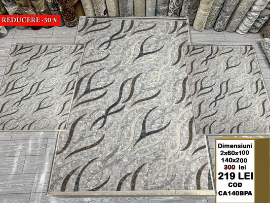 Set Covor Cu Traverse Antiderapante cu Insertii Moderne tip Virgula 3D,Gri/Bej