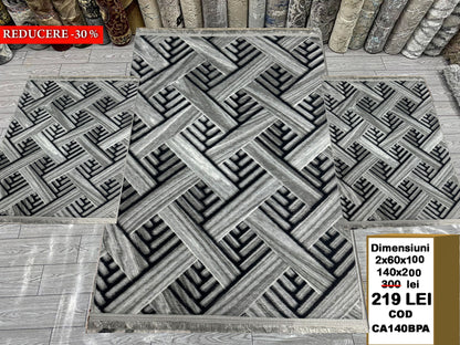 Set Covor Cu Traverse Antiderapante cu Insertii Moderne tip Parchet 3D,Gri