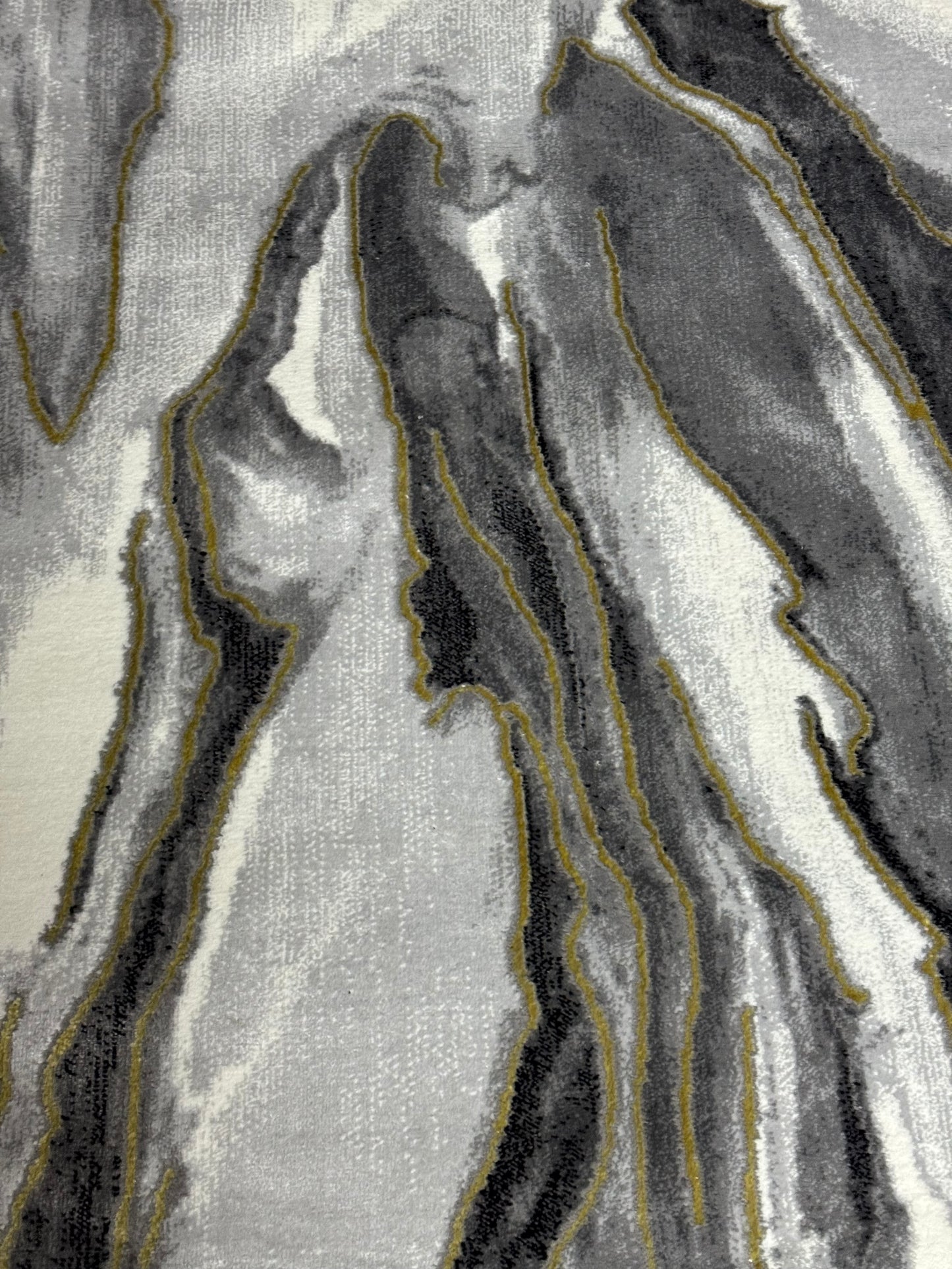 Covor cu Insertii 3D tip Marmura,Gri/Negru/Auriu