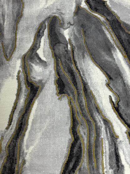 Covor cu Insertii 3D tip Marmura,Gri/Negru/Auriu