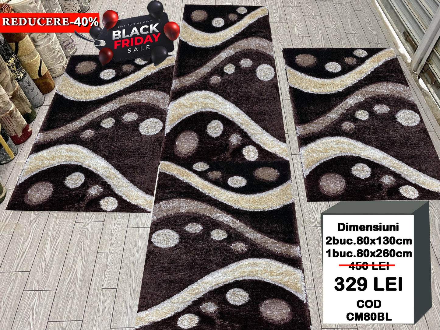 Set 3 Traverse Pufoase de Matase 3D ,Maro/Bej