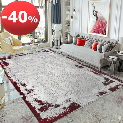 Covor Modern cu Insertii tip Picasso cu Chenar ,Grena/Gri