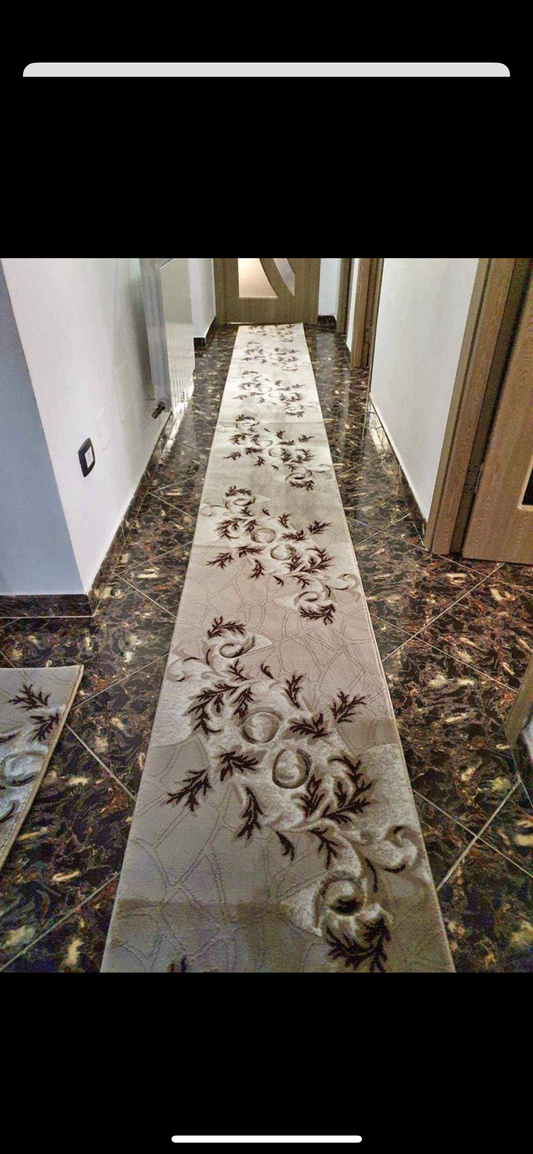 Traversa cu Insertii Florale tip Vita de vie ,Crem/Maro