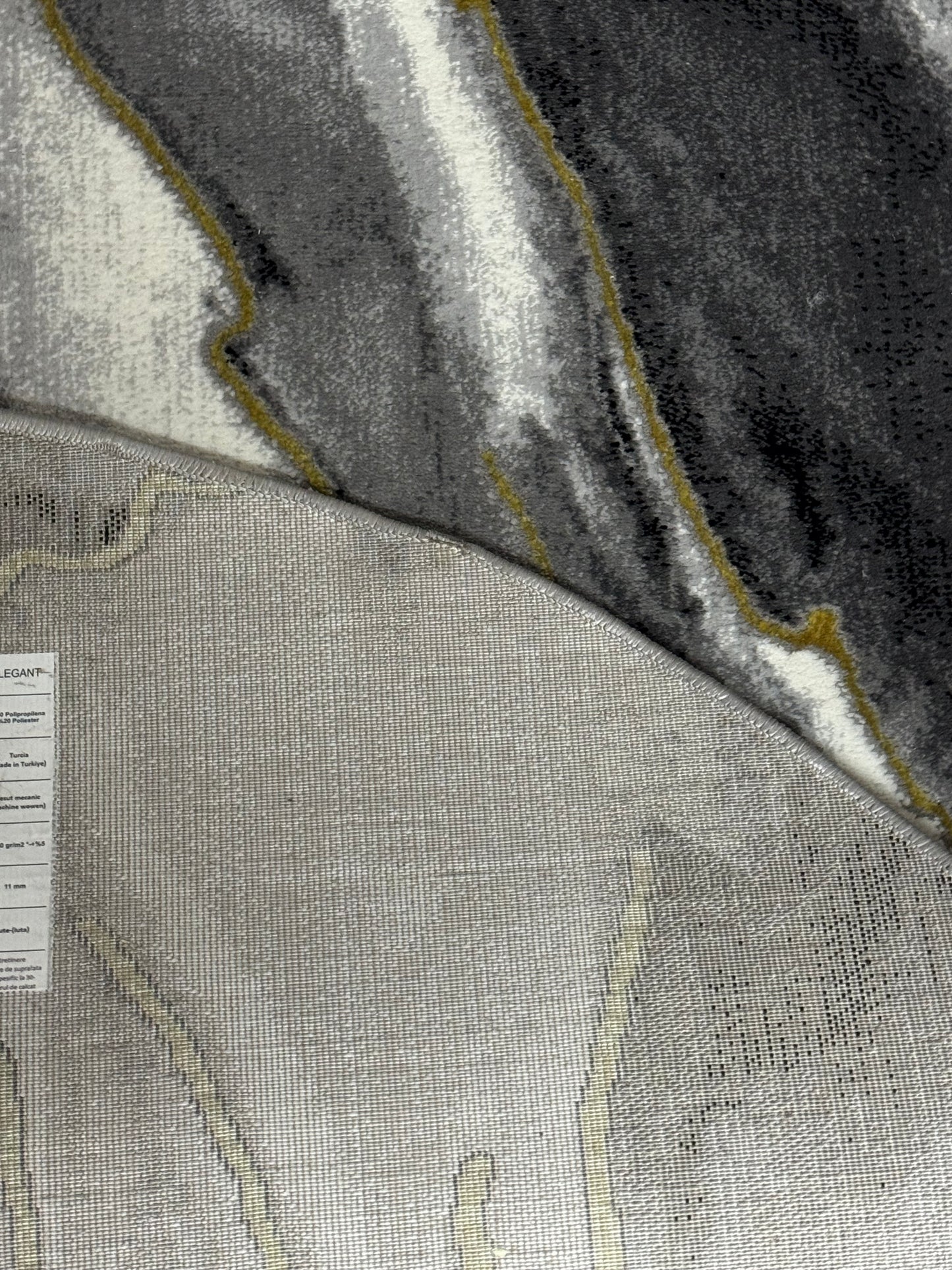 Covor cu Insertii 3D tip Marmura,Gri/Negru/Auriu