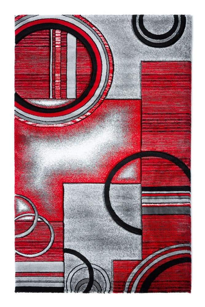 Covor cu Insertii Geometrice , Grena/Gri