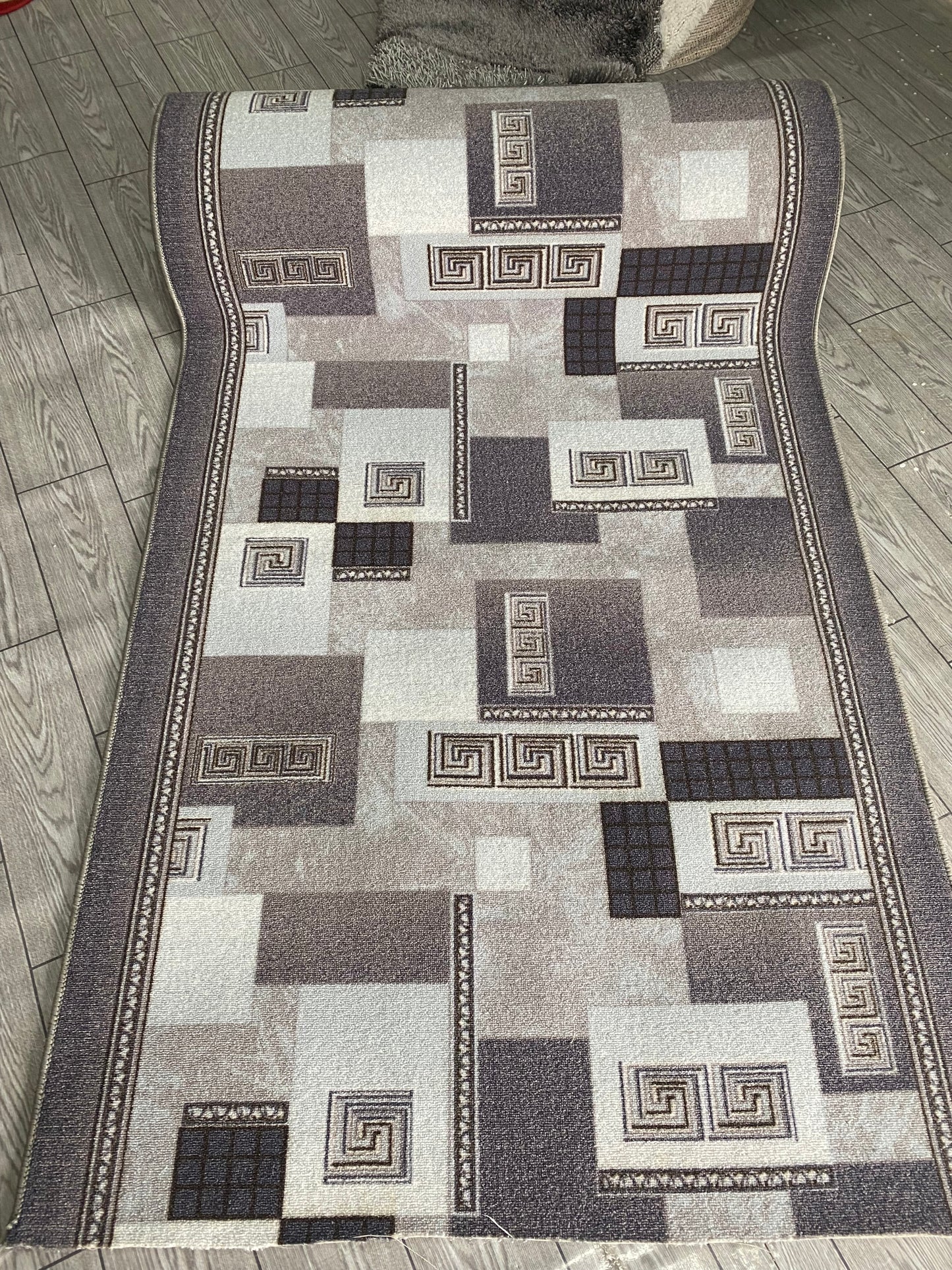 Traversa cu Insertii Geometrice,Gri/Albastru/Indigo