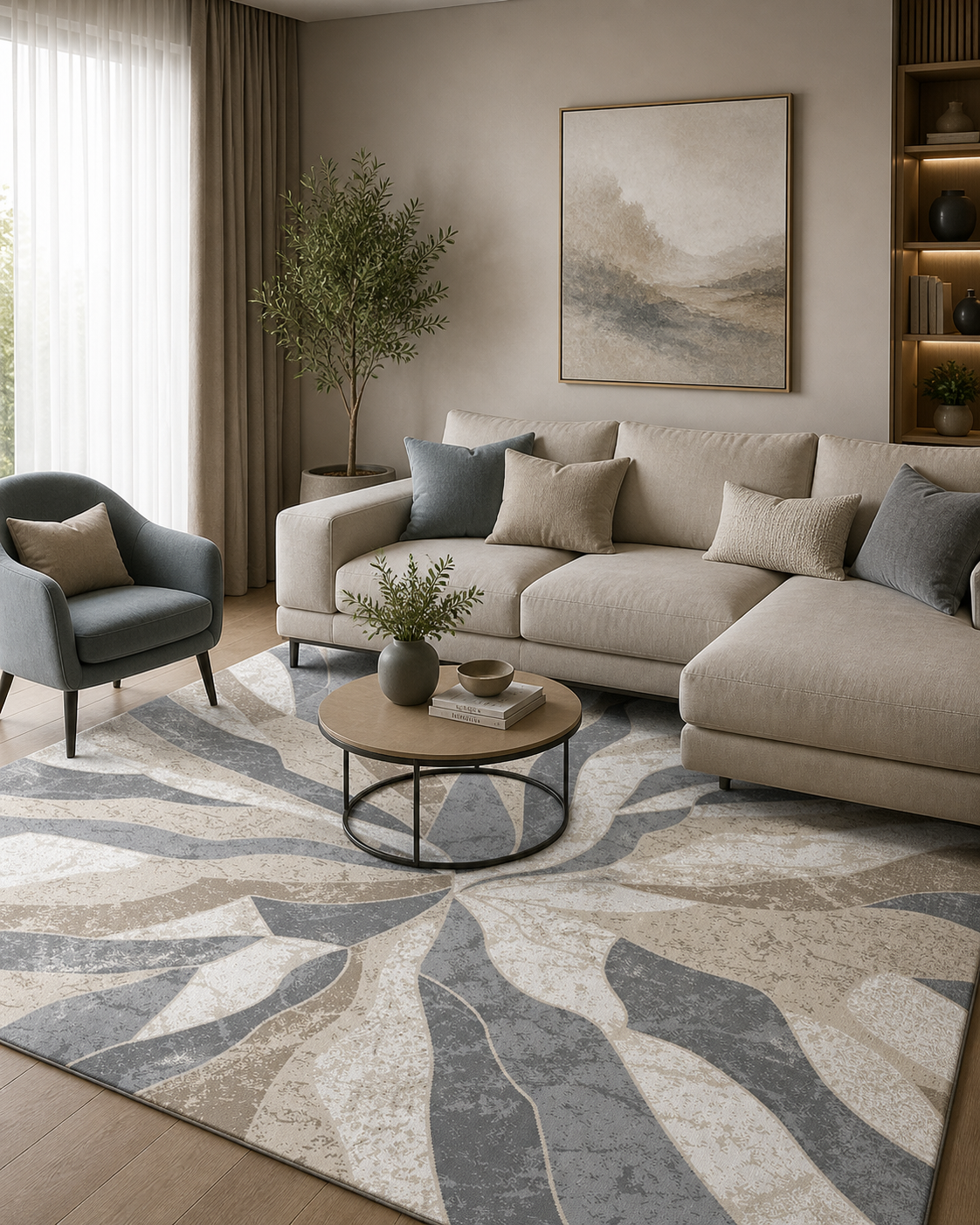 Covor Living Cu Inserții Moderne, Gri/Negru/Crem