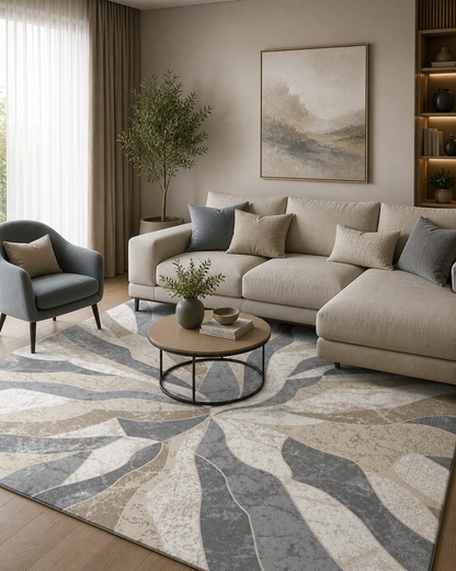 Covor Living Cu Inserții Moderne, Gri/Negru/Crem