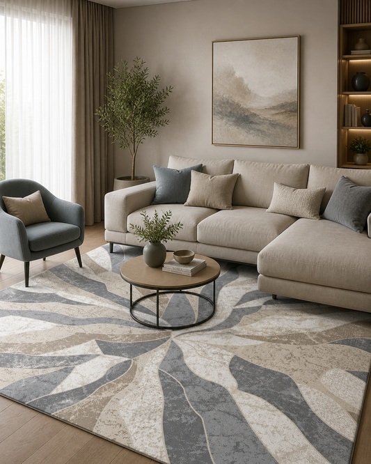 Covor Living Cu Inserții Moderne, Gri/Negru/Crem