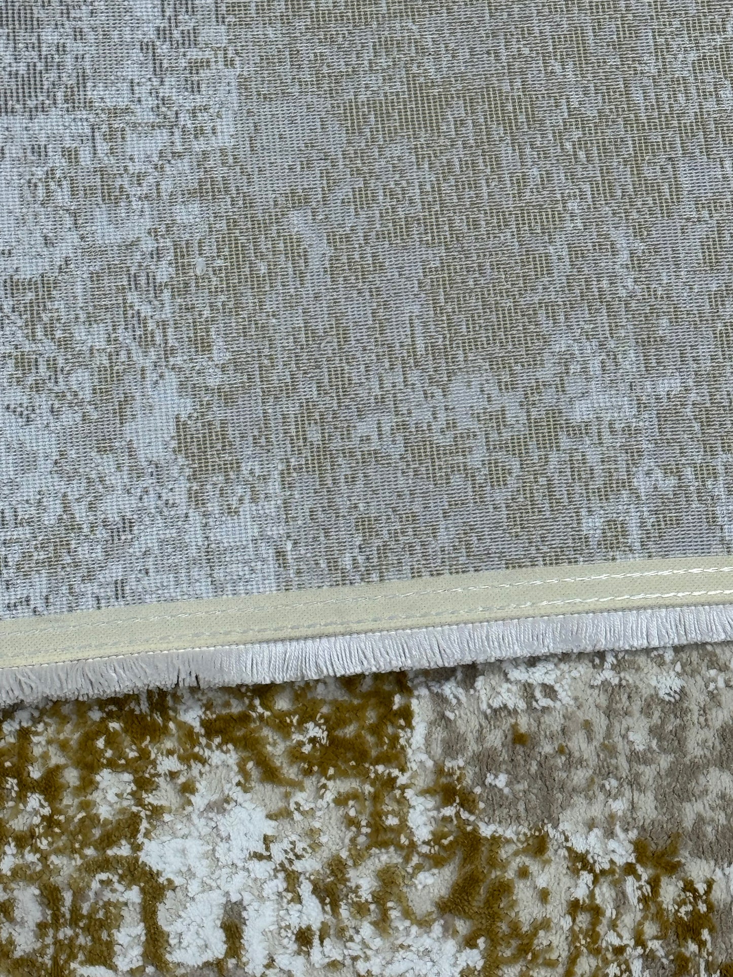 Covor Premium Modern Cu Insertii Moderne si Franjuri ,Bej/Galben