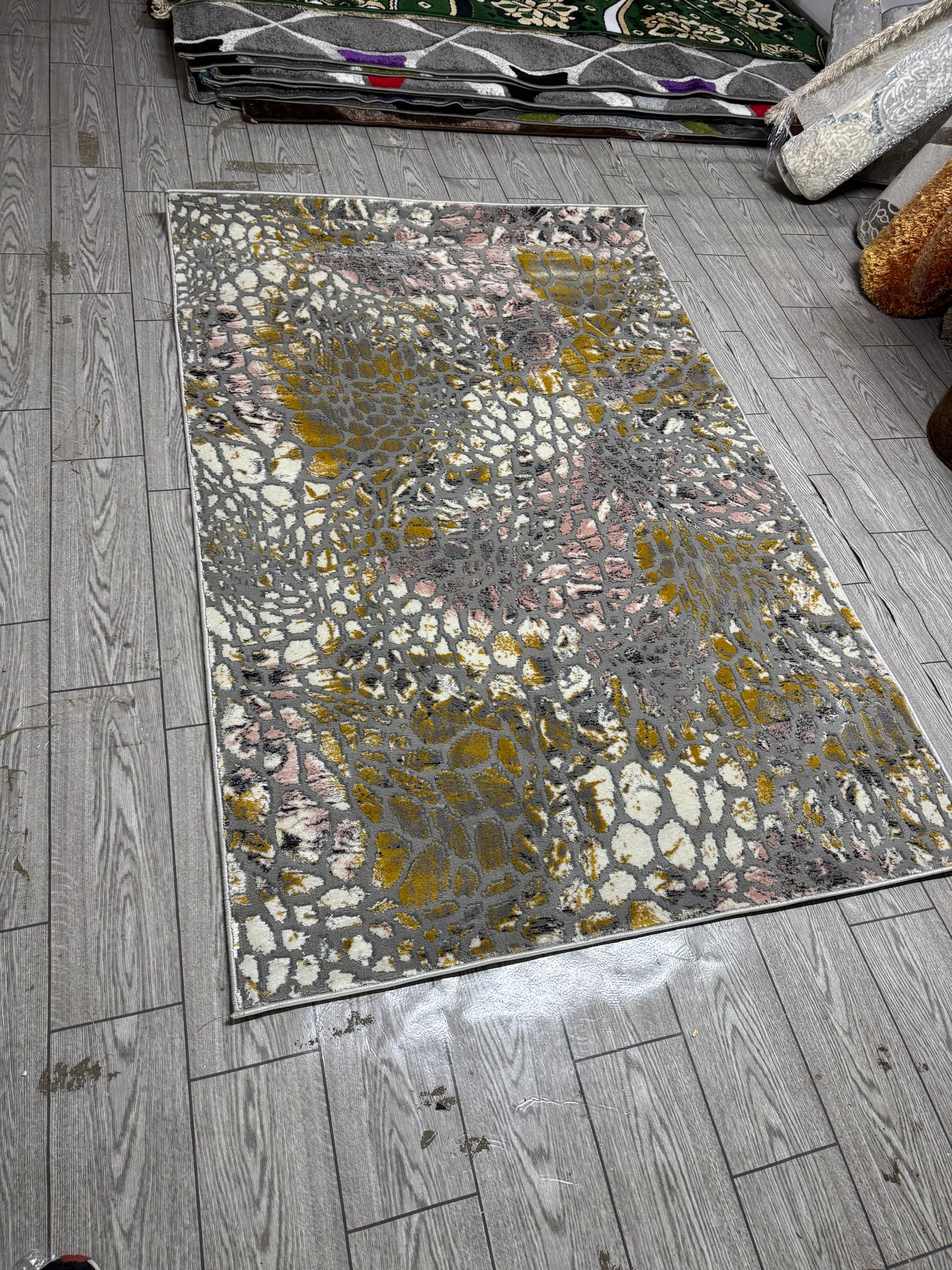 Covor 120x170 cm cu Insertii Geometrice cu Tip Pietre,Multicolor