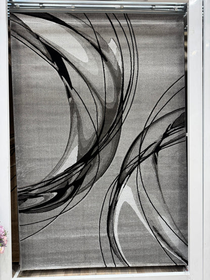 Covor Modern tip Lini, Gri/Negru