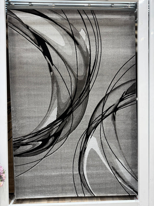 Covor Modern tip Lini, Gri/Negru