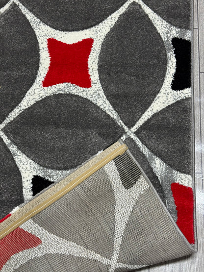 Covor Modern tip X, Gri/Negru/Rosu