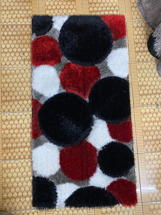 Covor Pufos cu Fir de Matase si Bumbac tip Buline ,Grena/Negru/Gri
