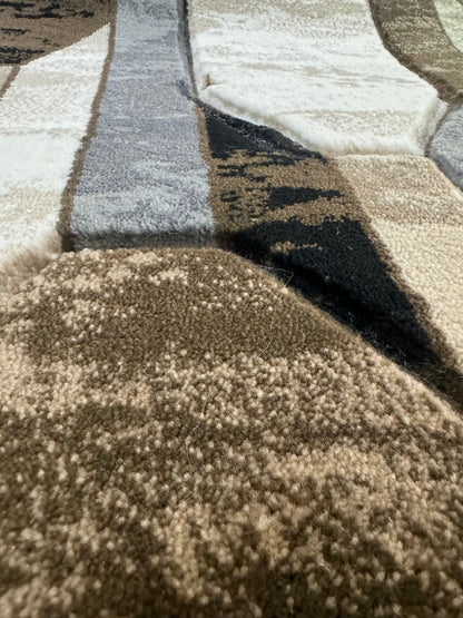 Covor cu insertii Geometrice tip Dreptunghiuri si Cercuri ,Bej/Gri/Negru