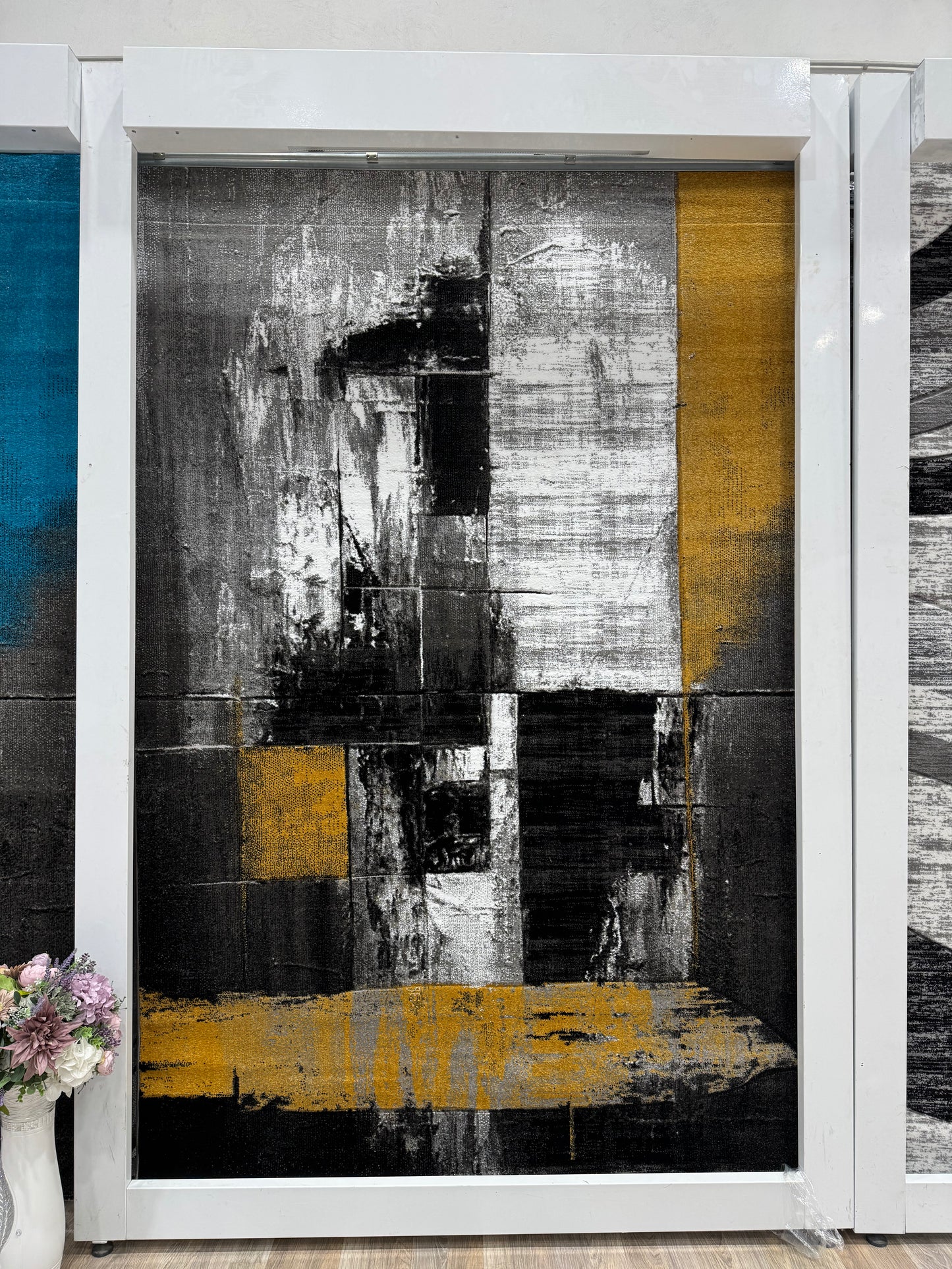 Covor Modern tip Pictura, Gri/Negru/Galben