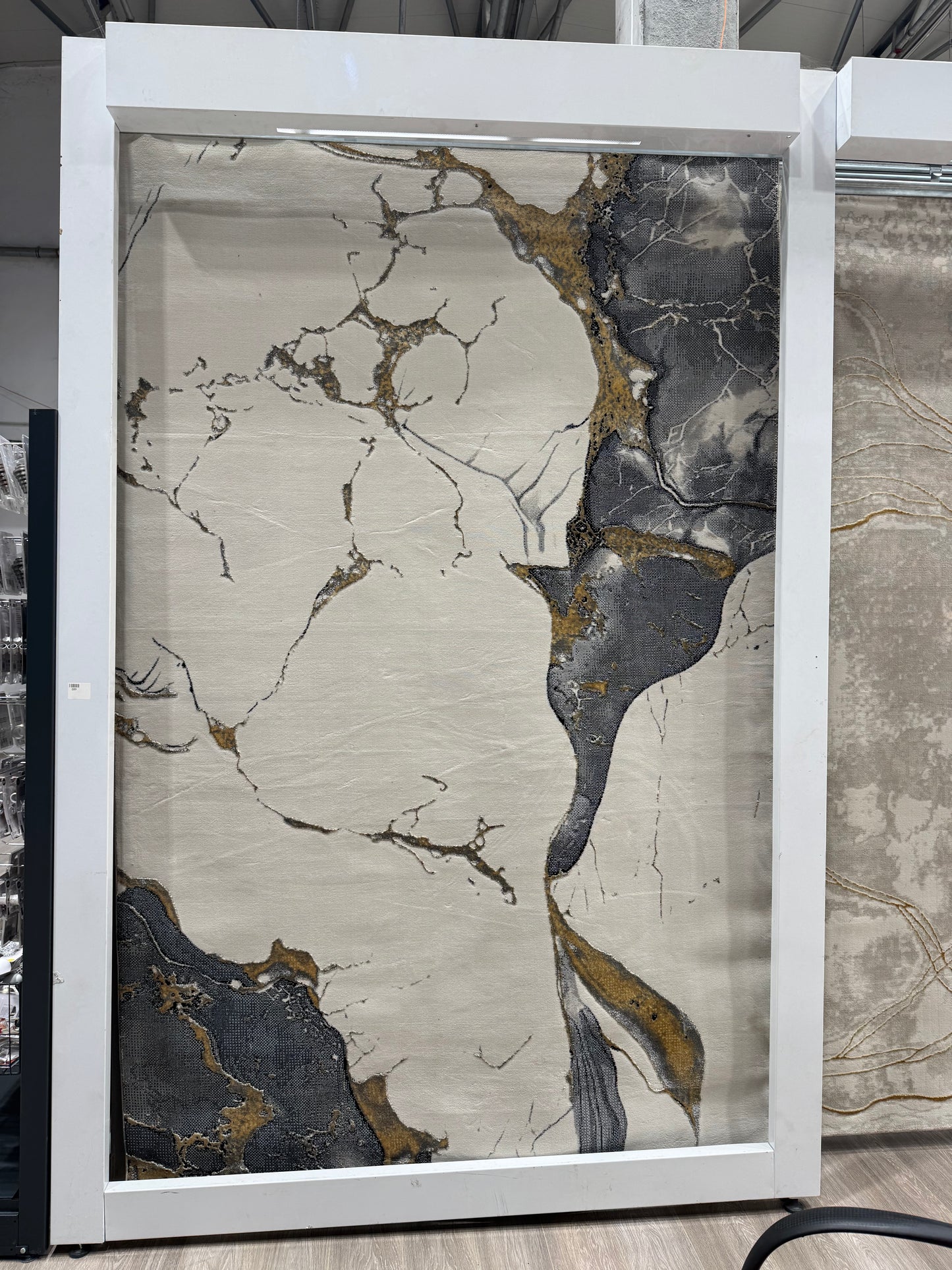 Covor cu Insertii 3D tip Marmura,Bej/Gri/Auriu