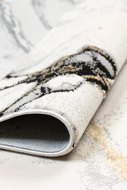 Covor cu Insertii 3D tip Marmura,Bej/Gri/Auriu