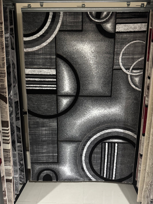 Covor Modern tip Cercuri, Gri/Negru