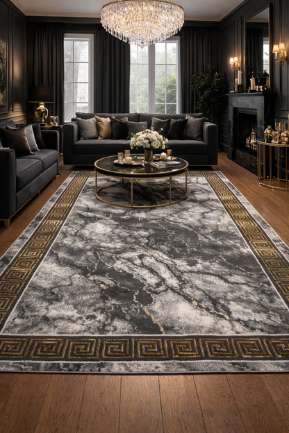 Covor cu Insertii 3D Grecești Gri/Crem/Auriu