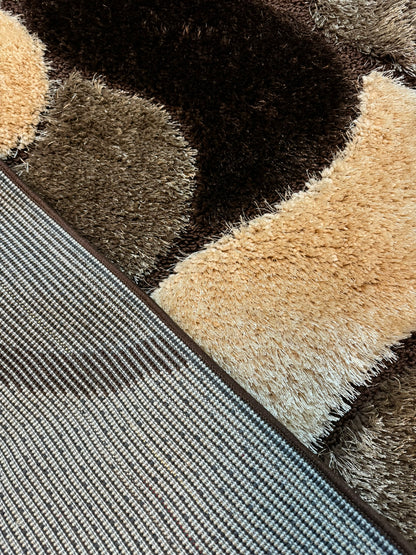 Covor Pufos cu Fir de Matase si Bumbac3D ,Maro/Crem/Capucino