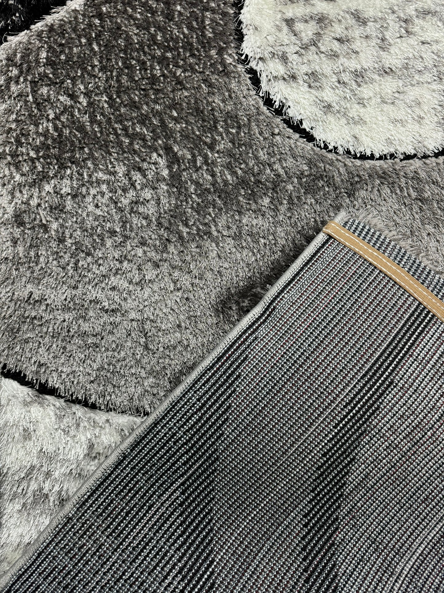 Covor Pufos cu Fir de Matase si Bumbac 3D,Gri/Negru/Alb