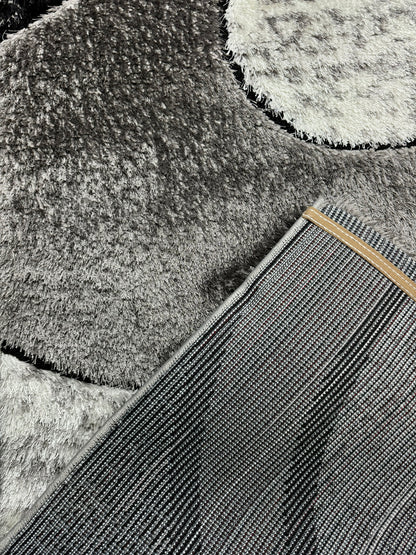 Covor cu Insertii Florale tip Margareta,Gri/Negru/Alb