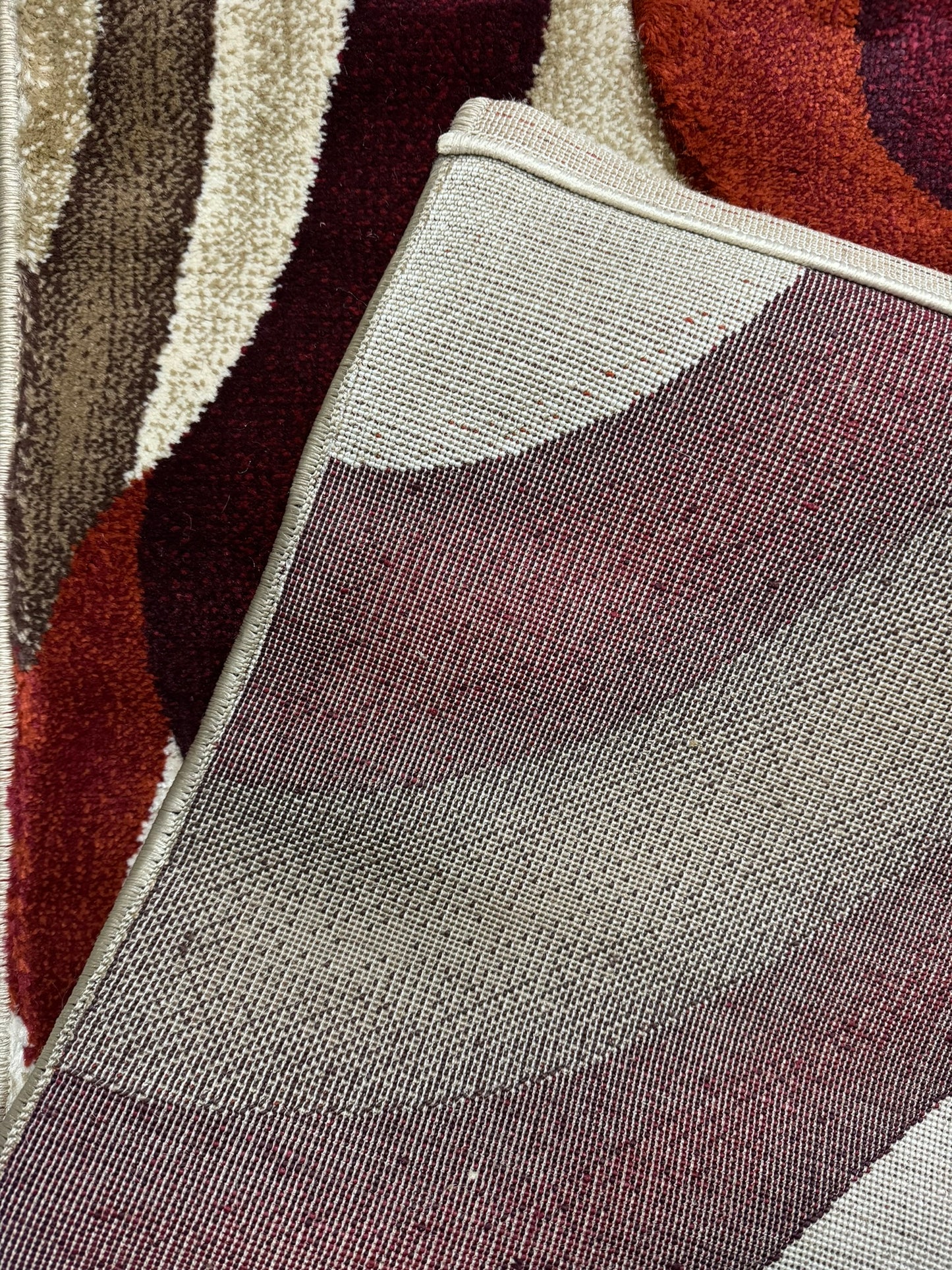 Covor cu Insertii de Pictura Moderna,Grena/Bej/Maro