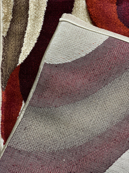 Covor cu Insertii de Pictura Moderna,Grena/Bej/Maro