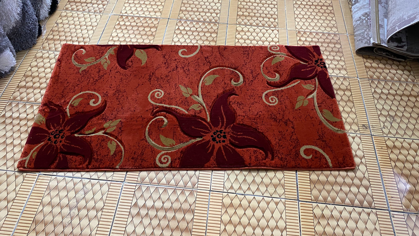 Covoare cu Insertii Florale ,Caramiziu-Grena