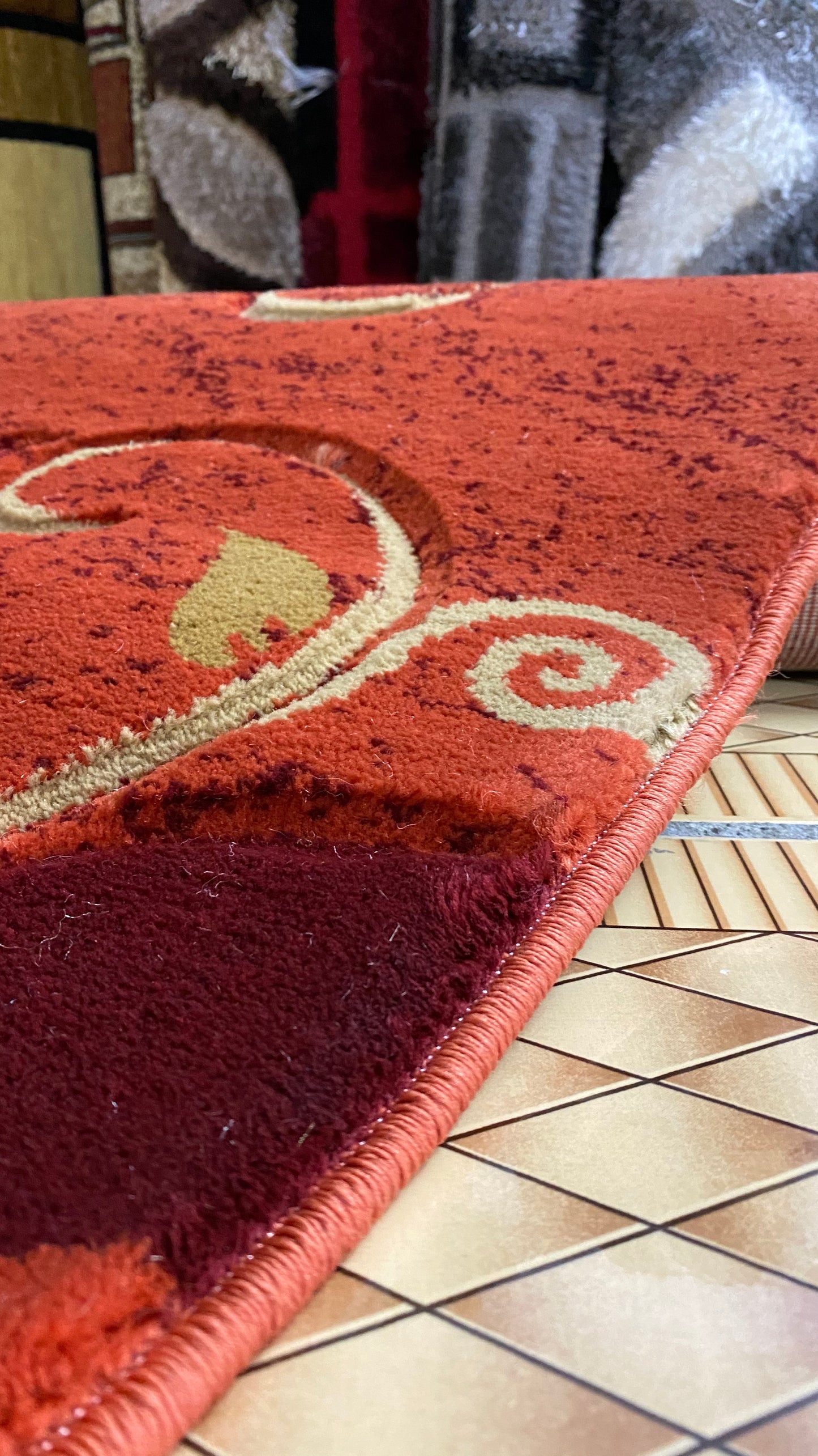 Covoare cu Insertii Florale ,Caramiziu-Grena