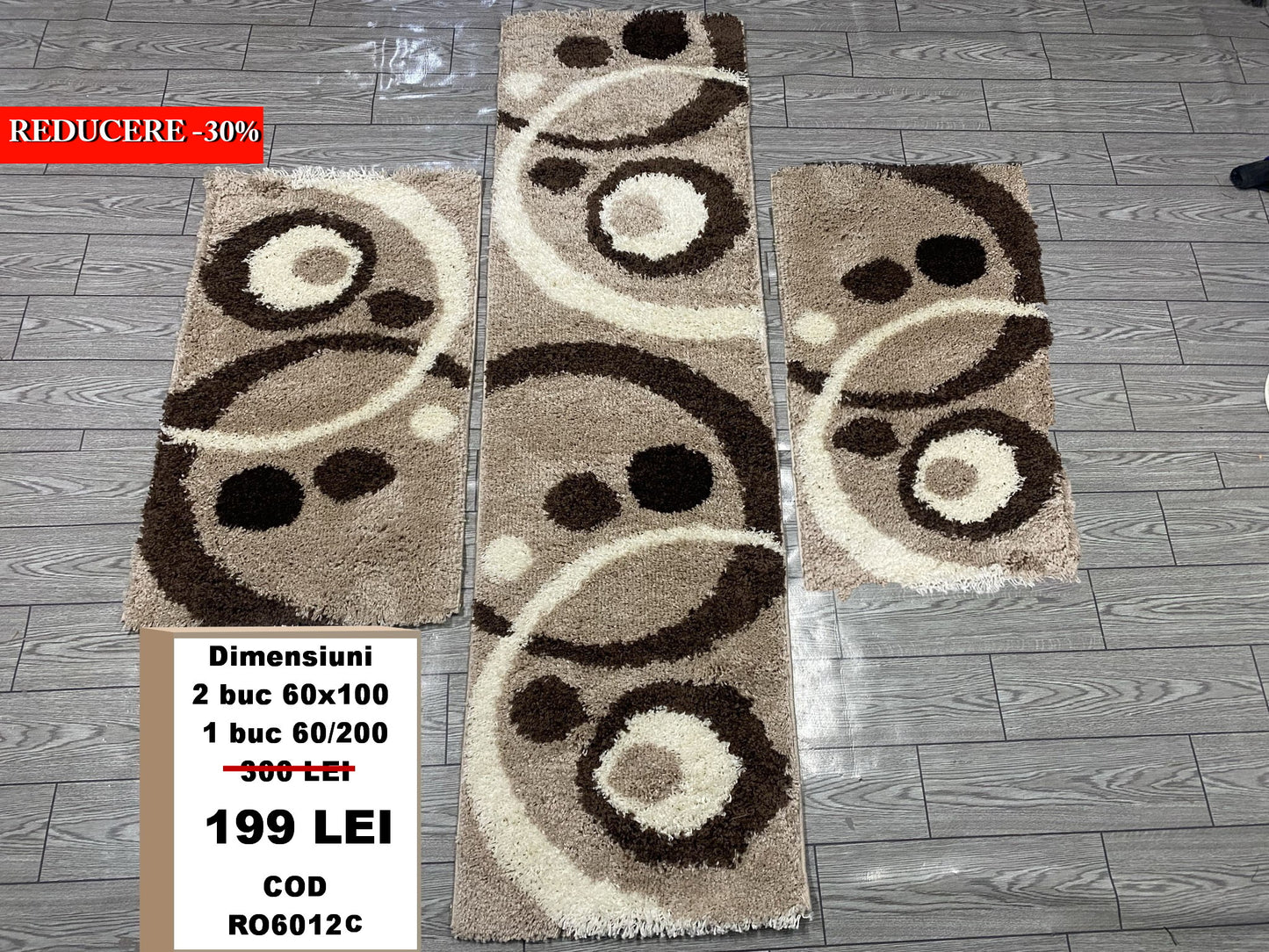 Set 3 Covoare Dormitor Pufoase Shaggy,Capucino
