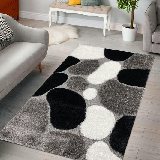 Covor Pufos Tip Pietrie ,Gri/Negru/Alb