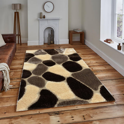 Covor Pufos Tip Pietre,Bej/Maro/Capucinno