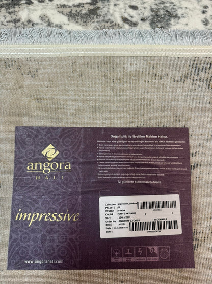 Covor Premiu Angora Hali Modern Tip Picasso cu Franjuri,Gri/Antracid