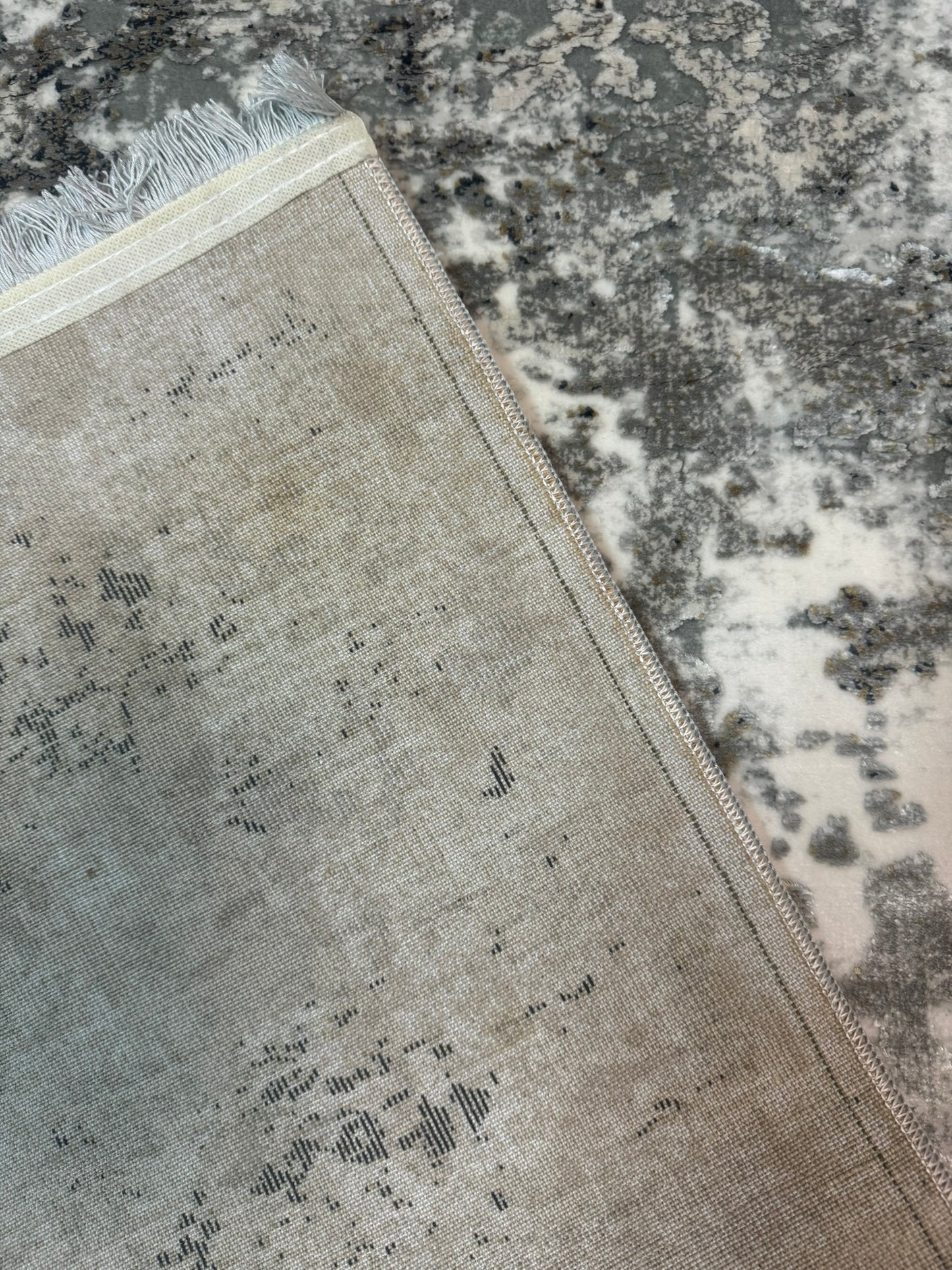 Covor Premiu Angora Hali Modern Tip Picasso cu Franjuri,Gri/Antracid