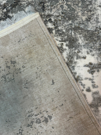 Covor Premiu Angora Hali Modern Tip Picasso cu Franjuri,Gri/Antracid