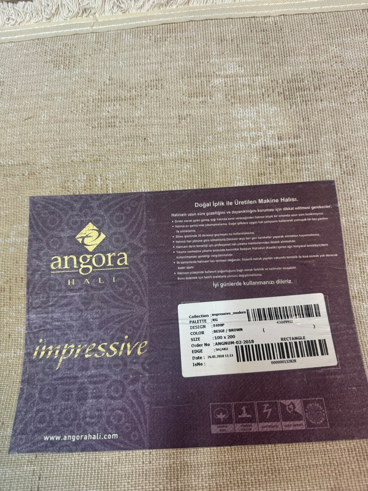 Covor Premium Angora Hali Tip Picasso,Bej/Maro