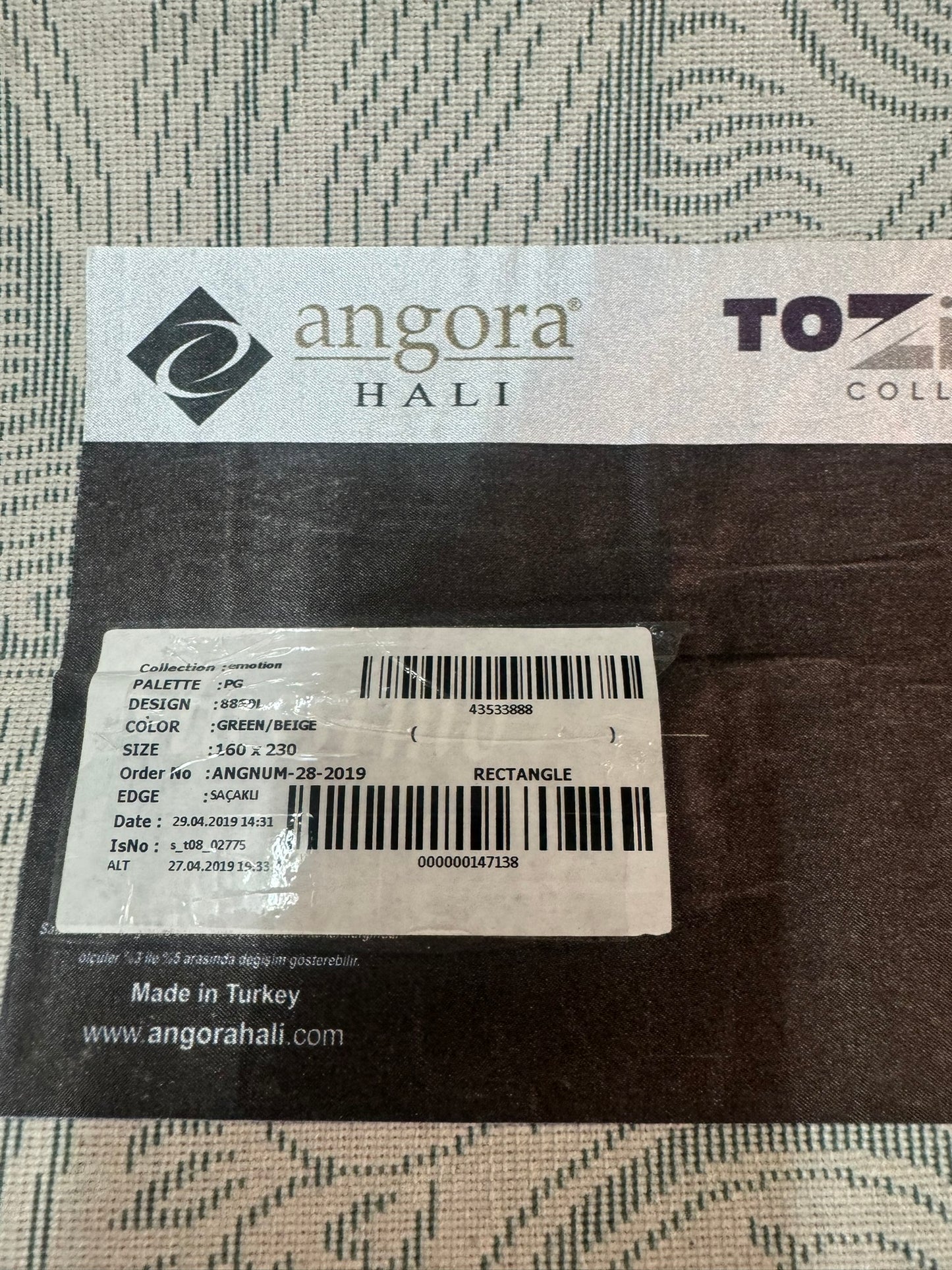 Covor Premium Angora Hali Tip Thailanda,Verde Smarald/Crem