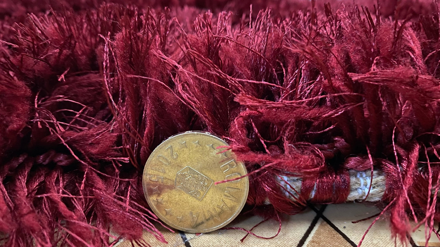 Covor Pufos din Fir de Matase si Bumbac 3D,Grena