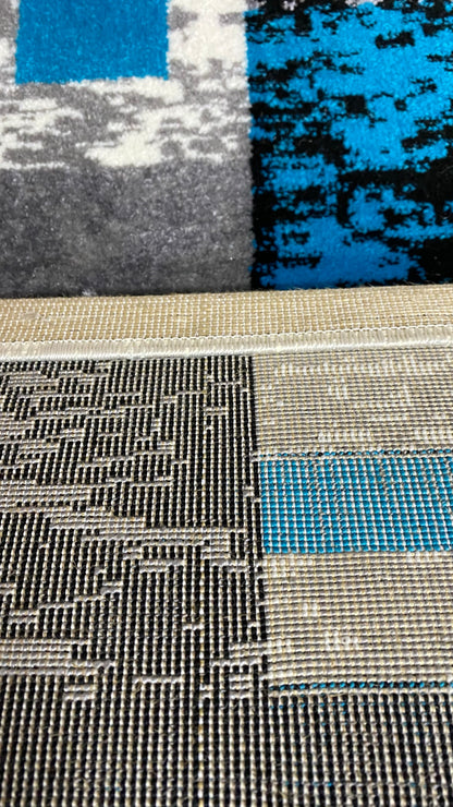 Covor cu Insertii Geometrice de Tip Linii ,Gri/Turqoise