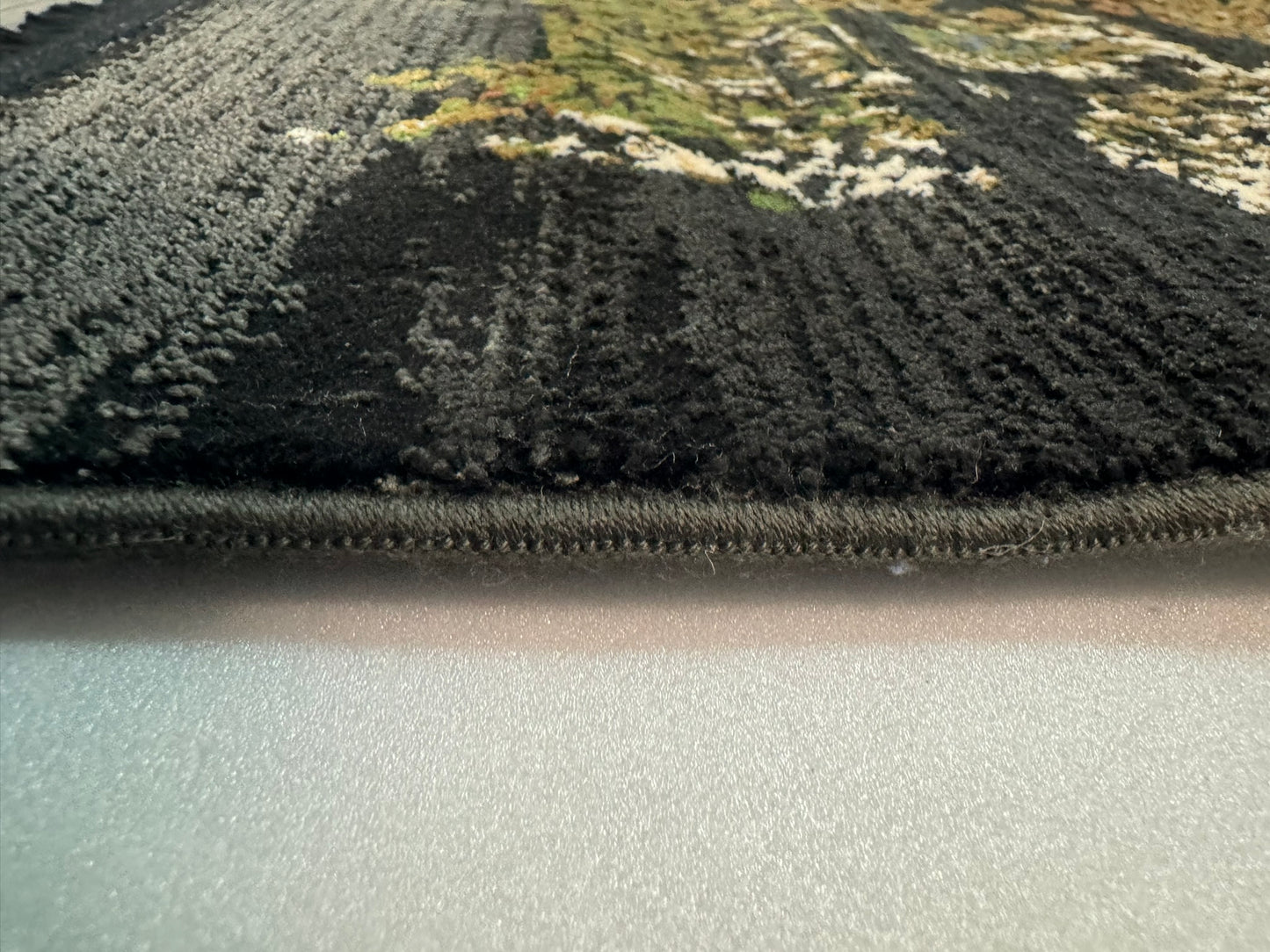 Covor Modern cu Insertii Florale,Negru/Maro/Bej/Verde/Albastru/Auriu