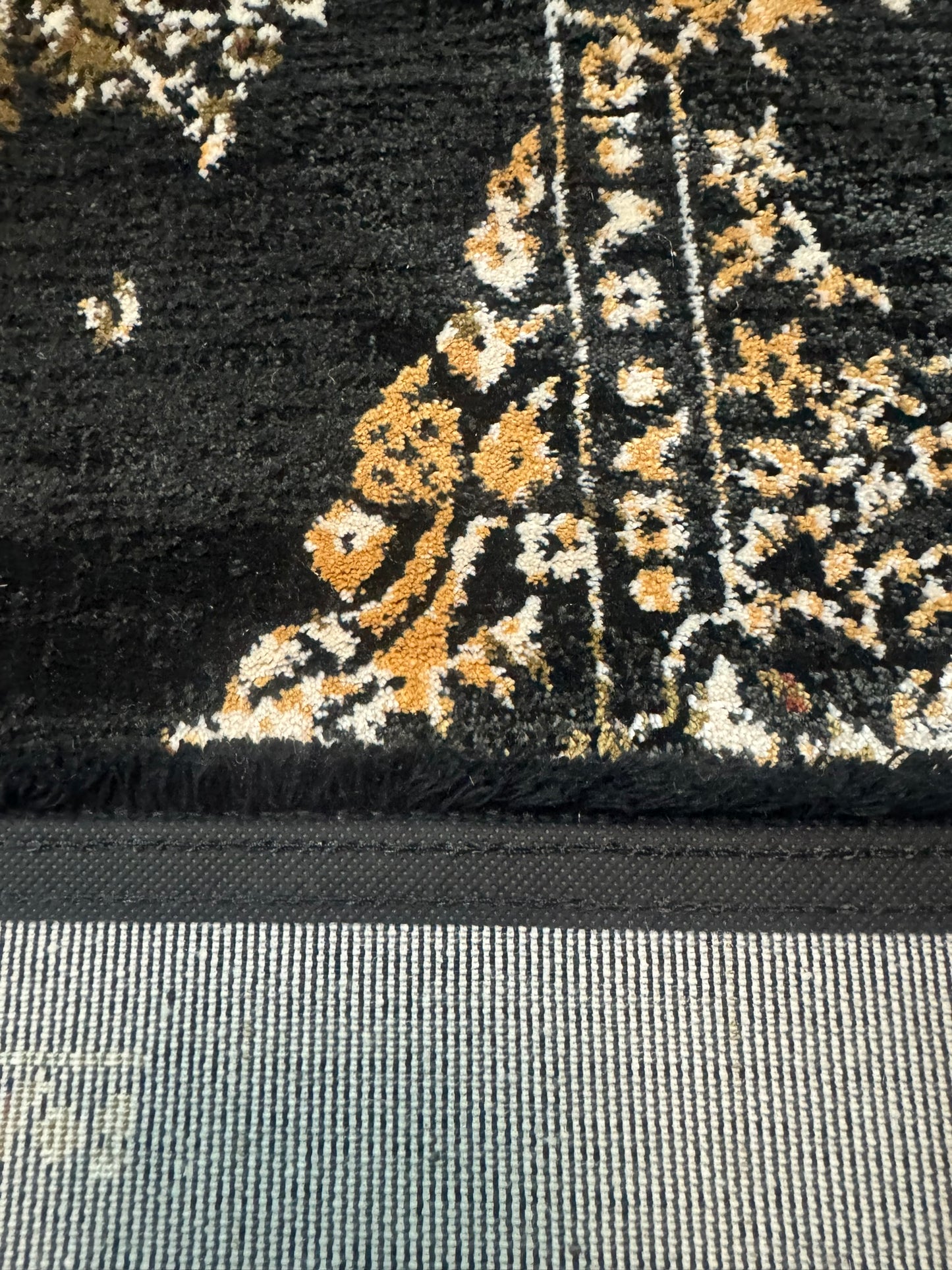 Covor Modern cu Insertii Florale,Negru/Maro/Bej/Verde/Albastru/Auriu