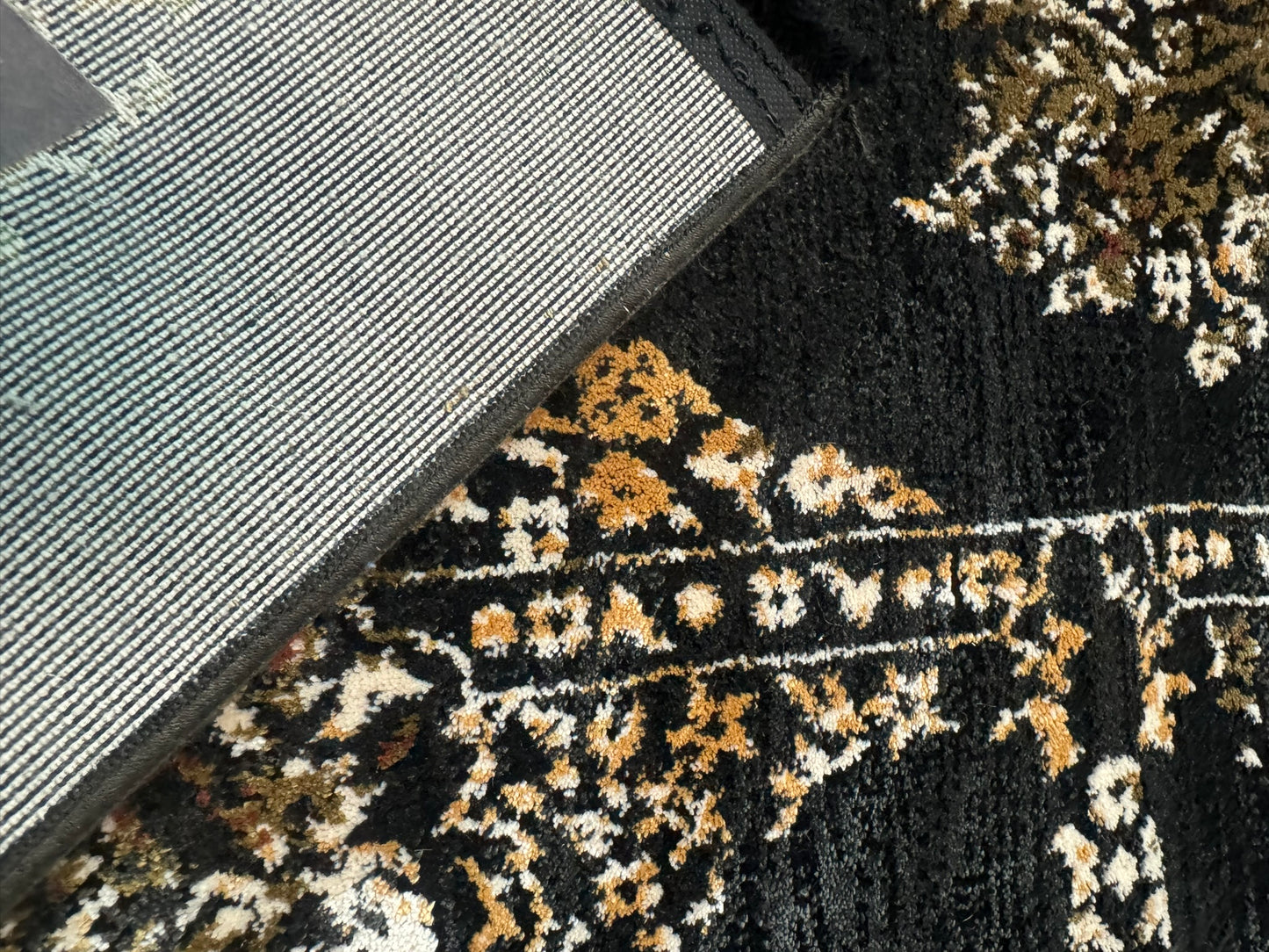 Covor Modern cu Insertii Florale,Negru/Maro/Bej/Verde/Albastru/Auriu