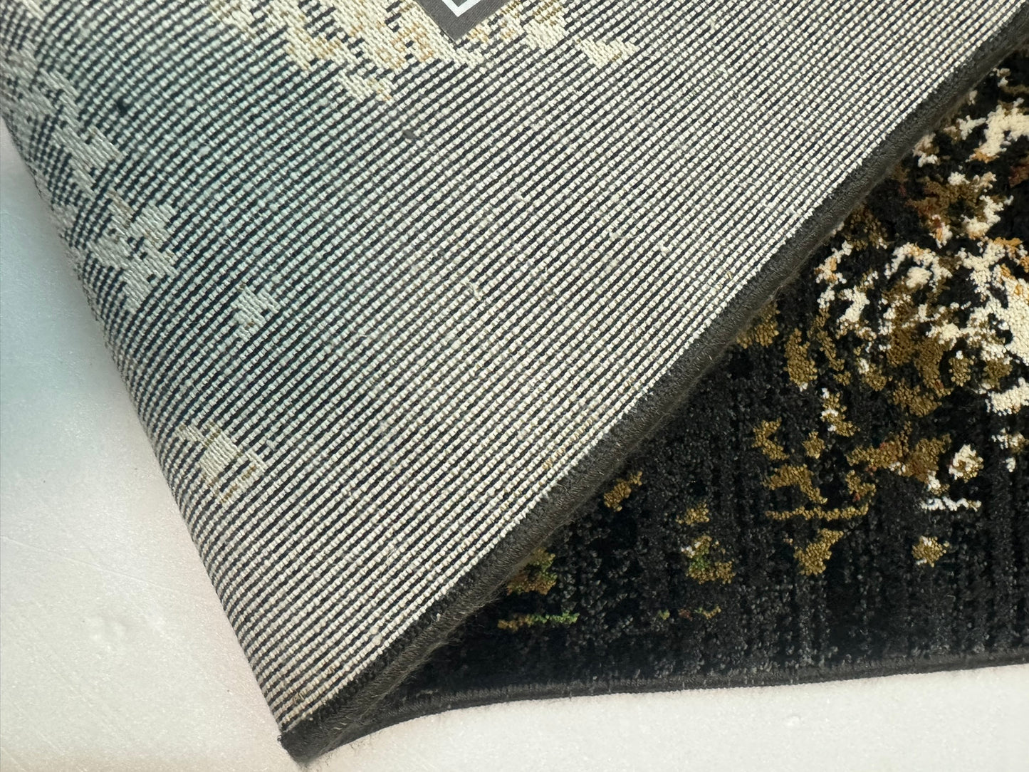 Covor Modern cu Insertii Florale,Negru/Maro/Bej/Verde/Albastru/Auriu